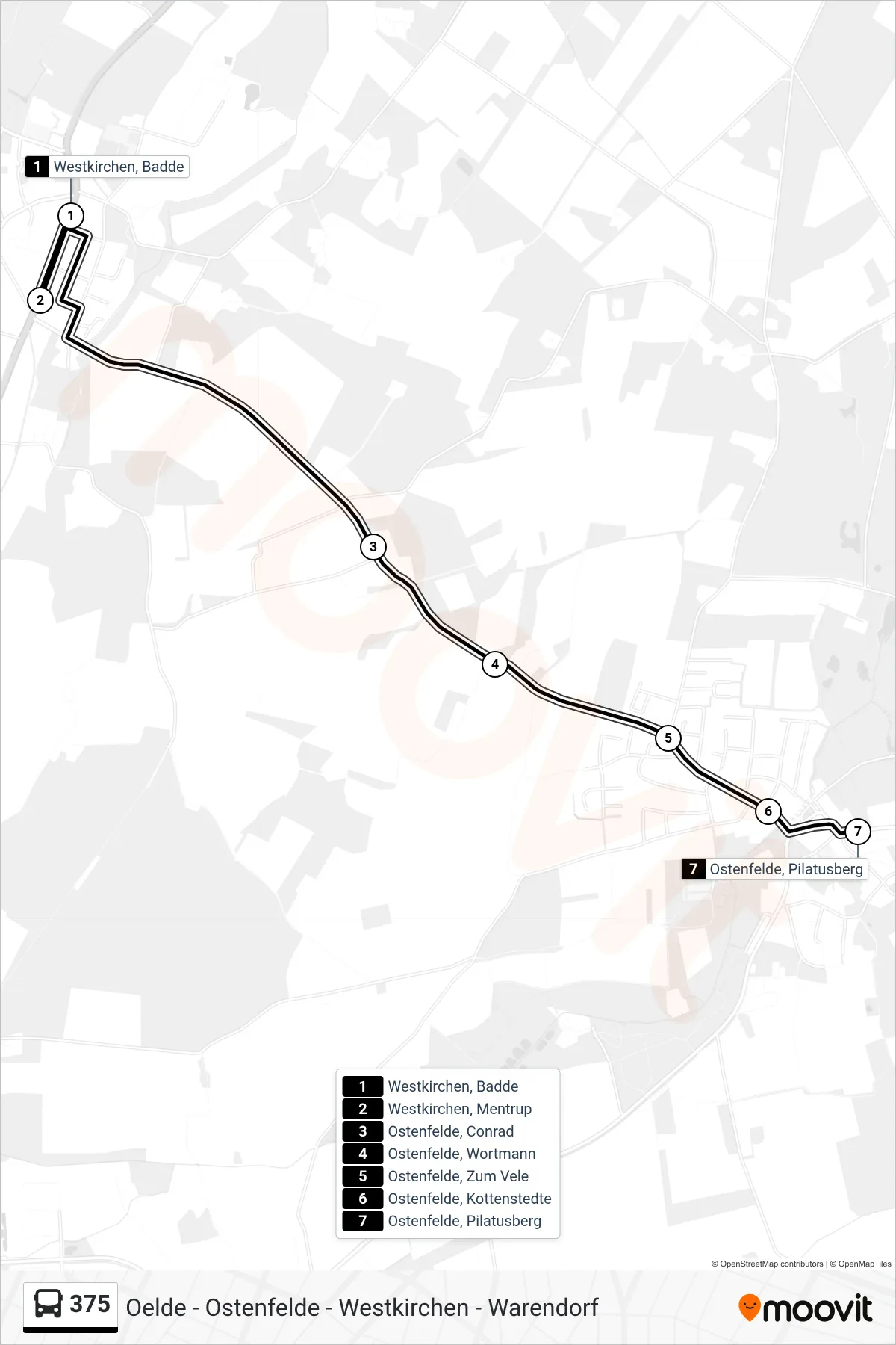 375 tram Line (Ostenfelde, Pilatusberg) route and stops on a map
