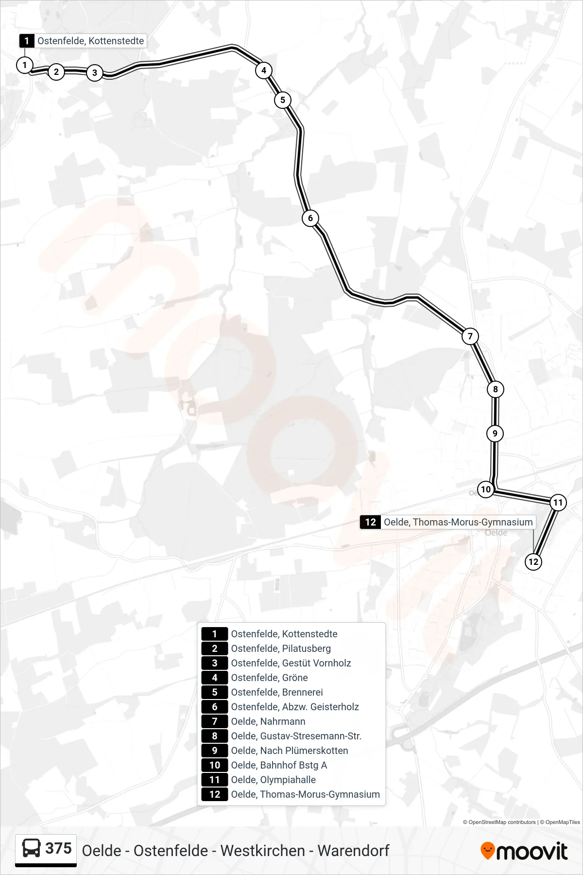 375 tram Line (Oelde, Thomas-Morus-Gymnasium) route and stops on a map