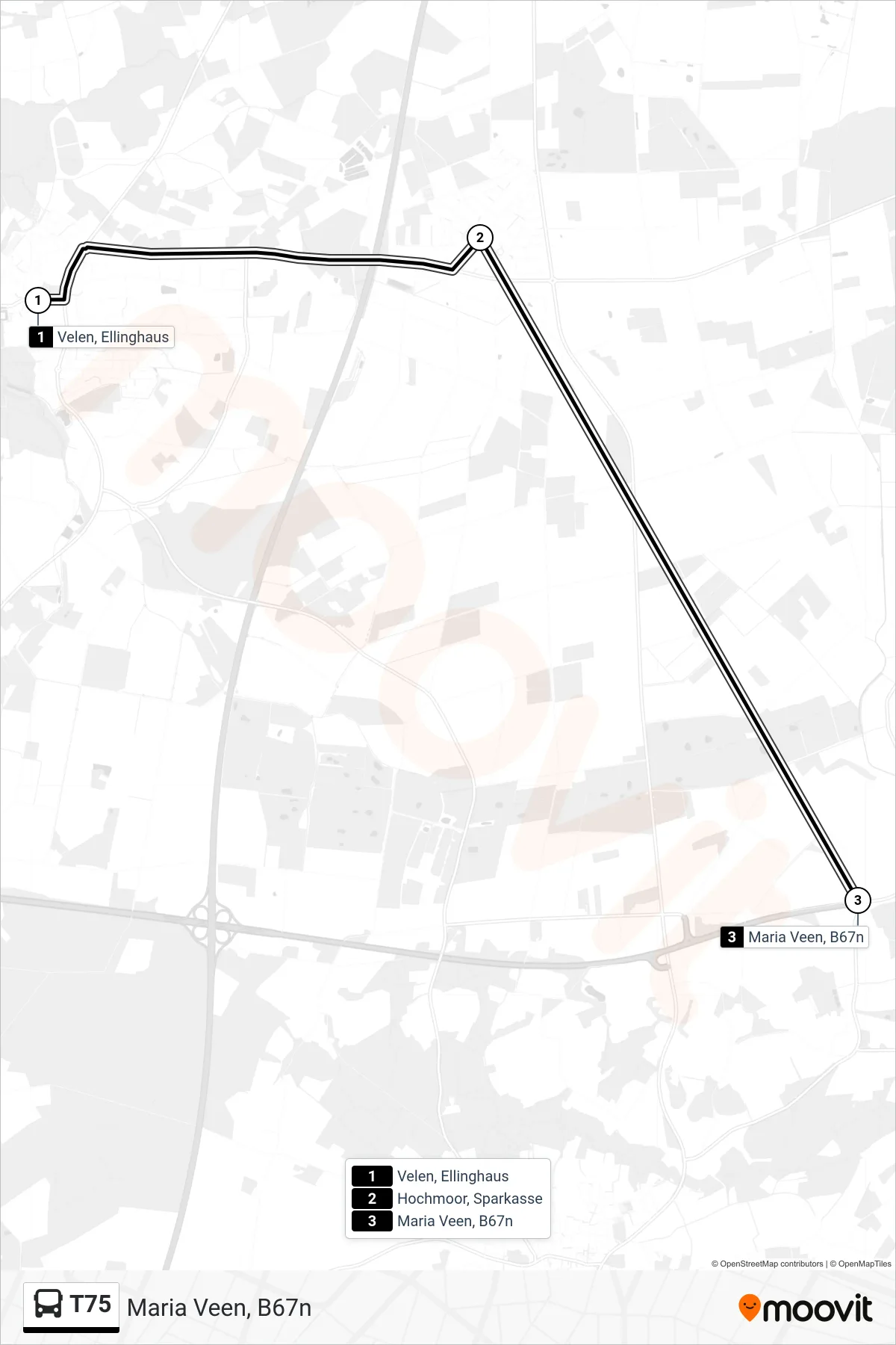 Linie T75 (Tram) Richtung Maria Veen, B67n: Route und Haltestellen auf der Karte