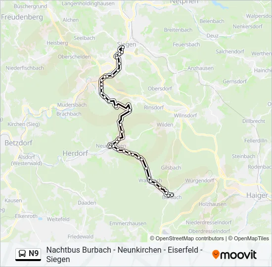 N9 Bus Line Map