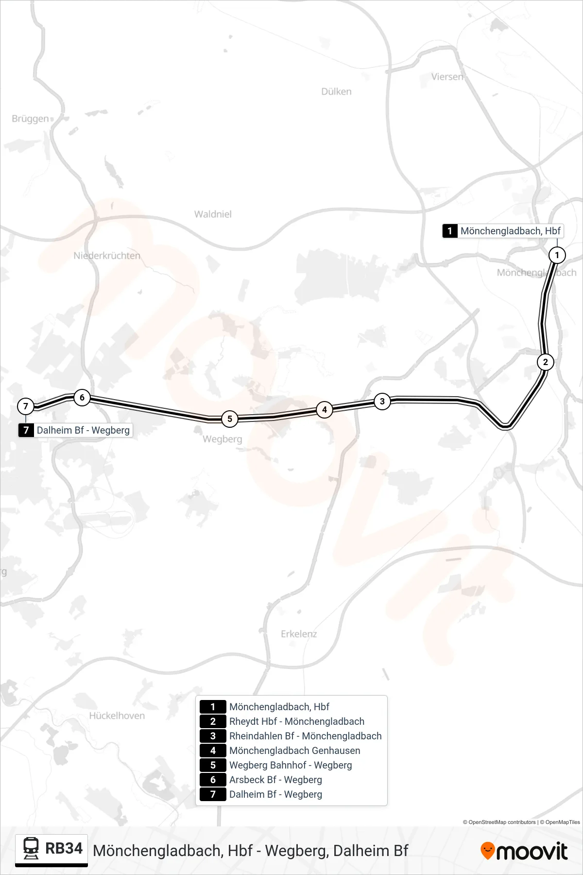 Linie RB34 (Tram) Richtung Wegberg, Dalheim Bf: Route und Haltestellen auf der Karte