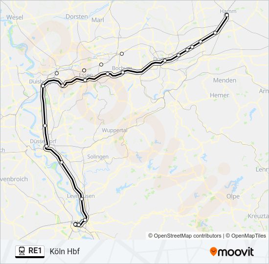 Поезд RE1: карта маршрута