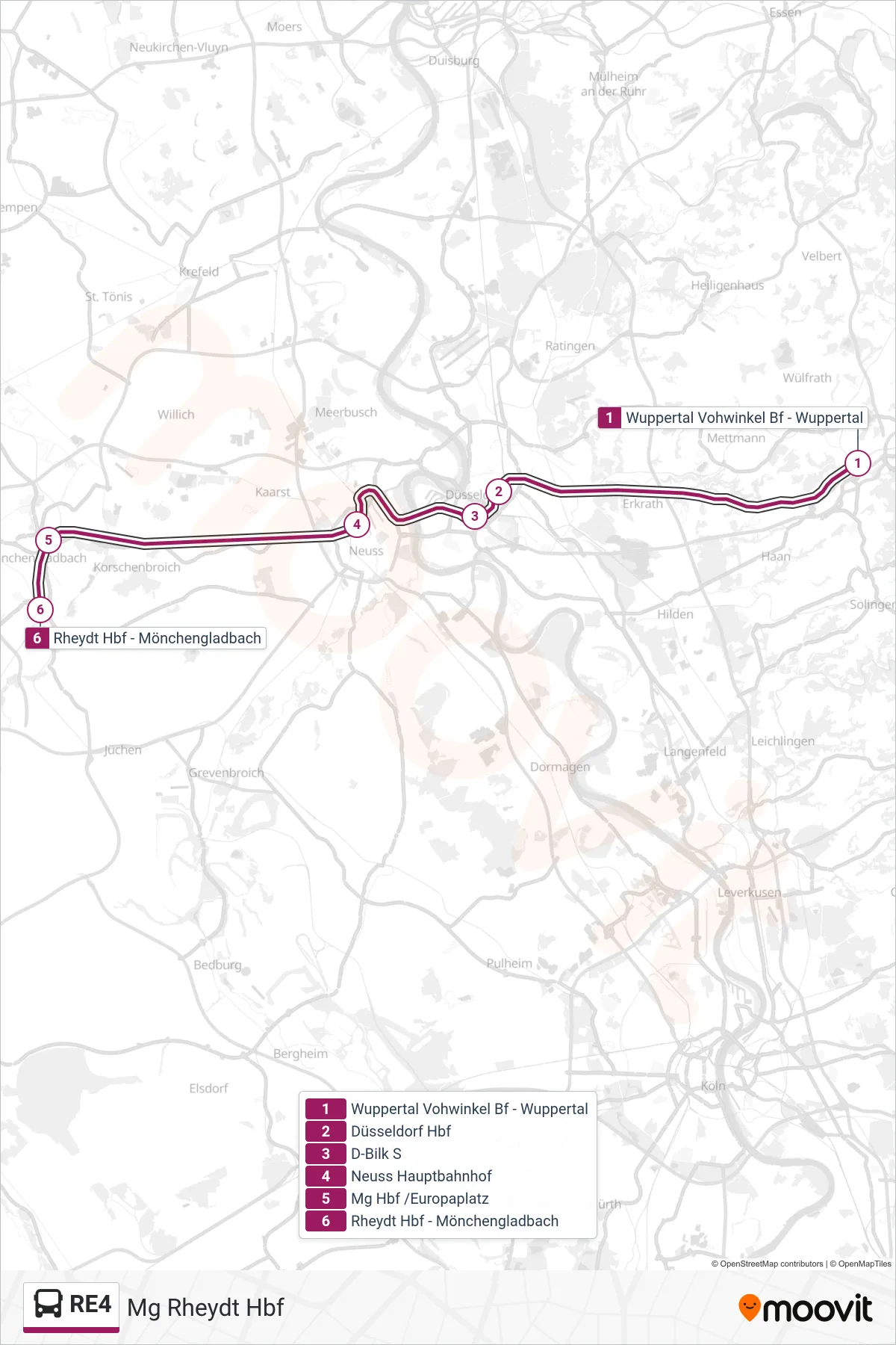 Linie RE4 (Bus) Richtung Mg Rheydt Hbf: Route und Haltestellen auf der Karte