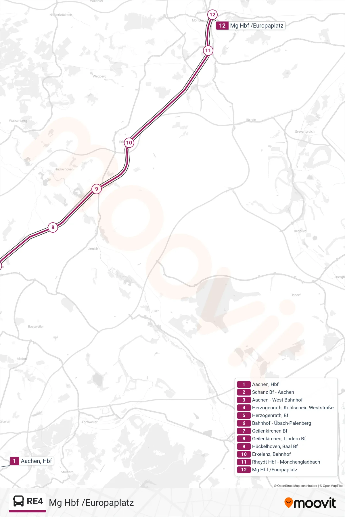 RE4 bus Line (Mg Hbf /Europaplatz) route and stops on a map