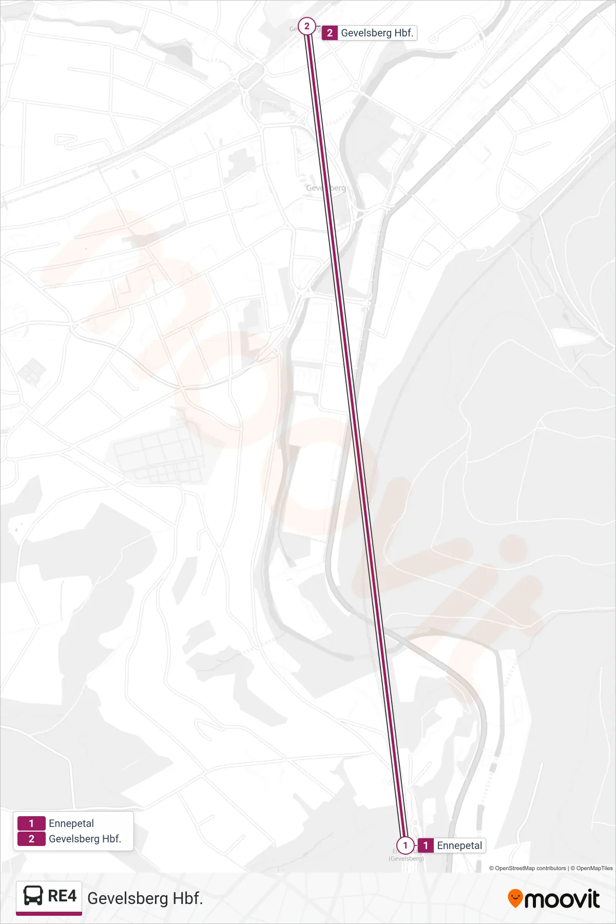 RE4 bus Line (Gevelsberg Hbf.) route and stops on a map