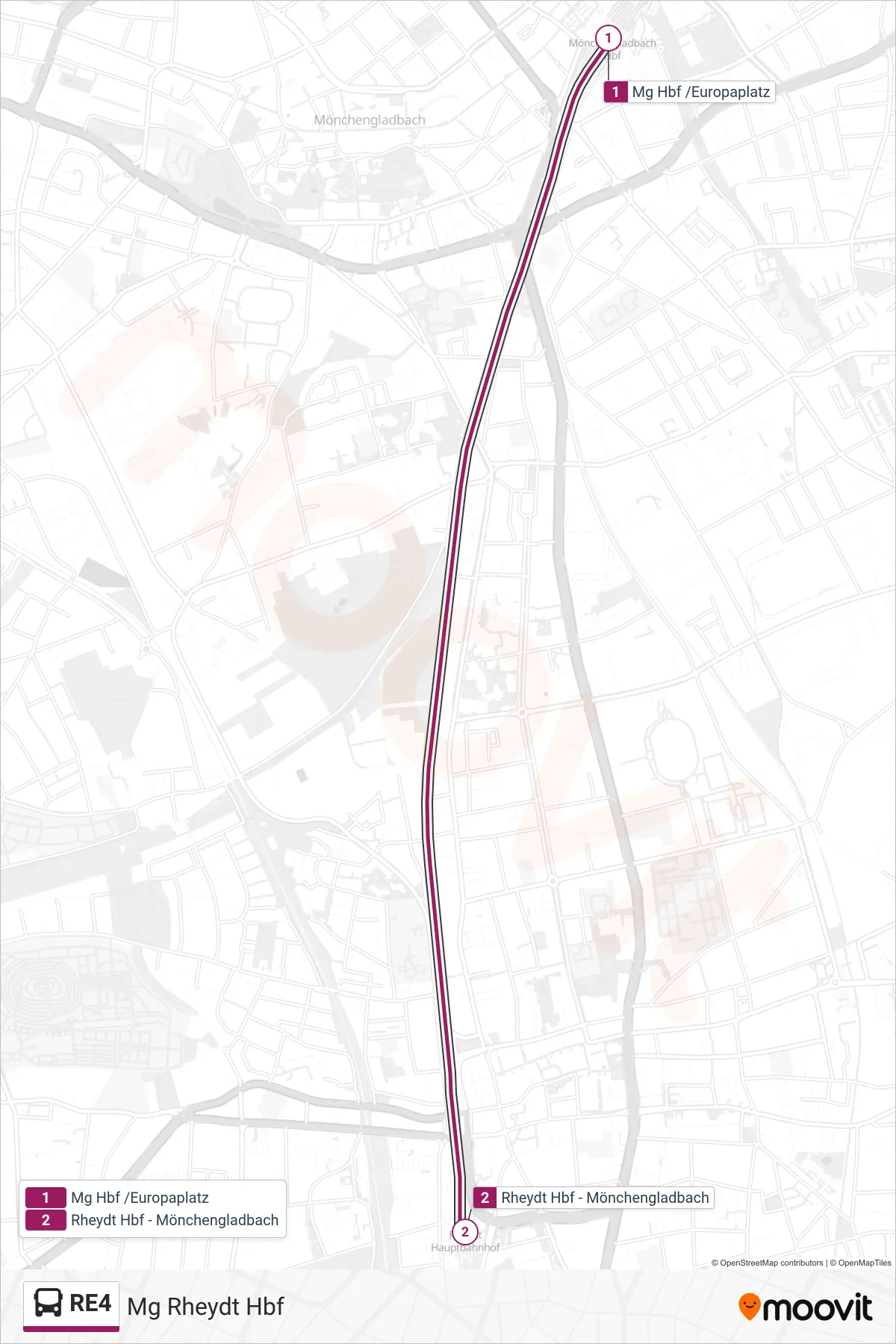RE4 bus Line (Mg Rheydt Hbf) route and stops on a map