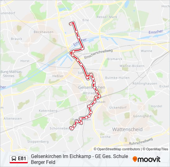 Автобус E81: карта маршрута