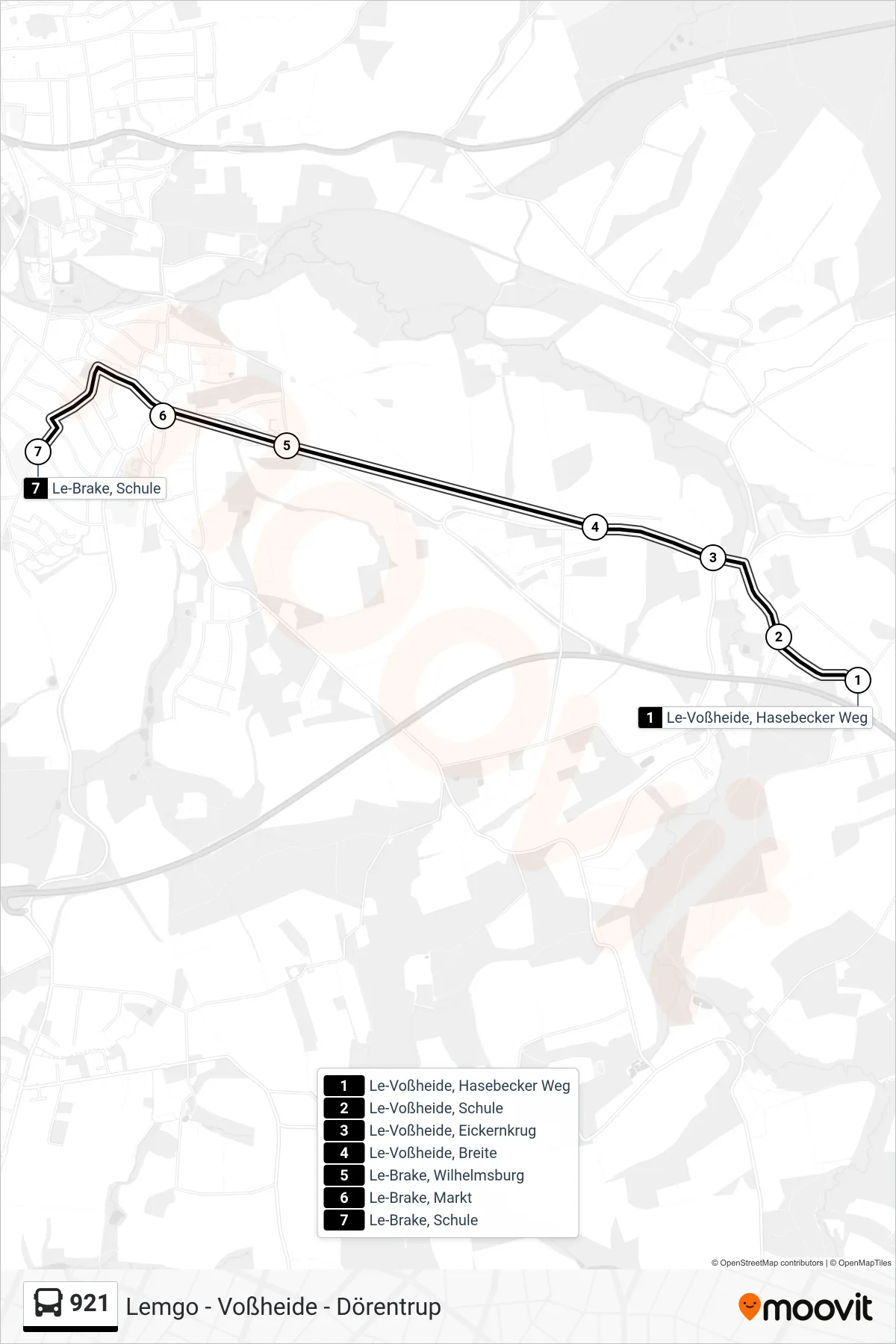 921 bus Line (Le-Brake, Schule) route and stops on a map