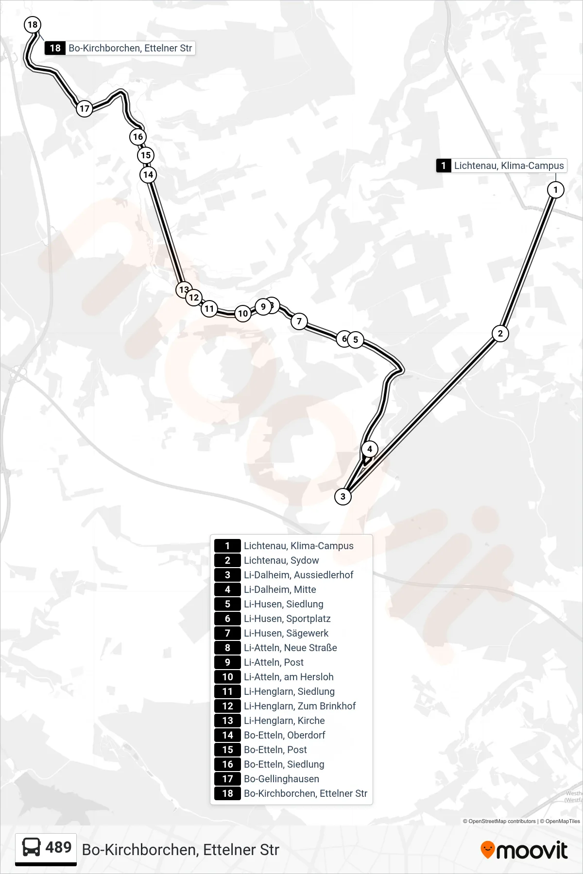 Linie 489 (Bus) Richtung Bo-Kirchborchen, Ettelner Str: Route und Haltestellen auf der Karte