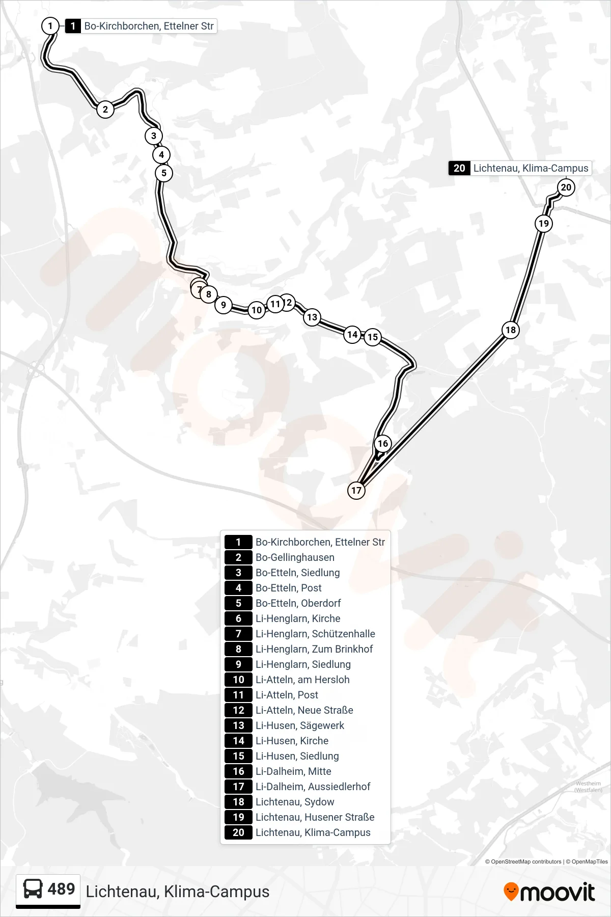 489 bus Line (Lichtenau, Klima-Campus) route and stops on a map