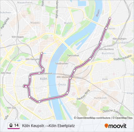 Straßenbahnlinie 14 Karte