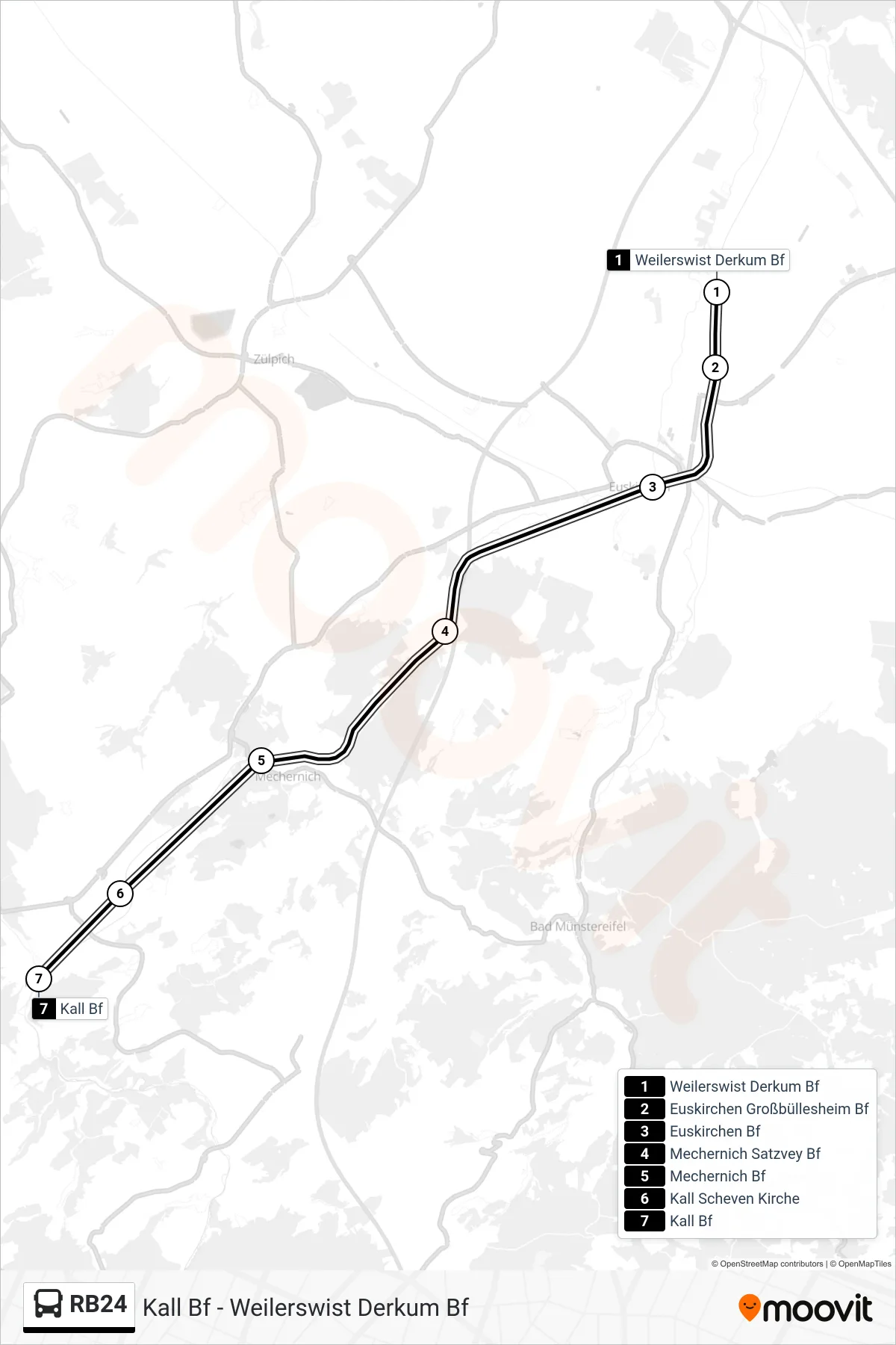 RB24 bus Line (Kall Bf) route and stops on a map