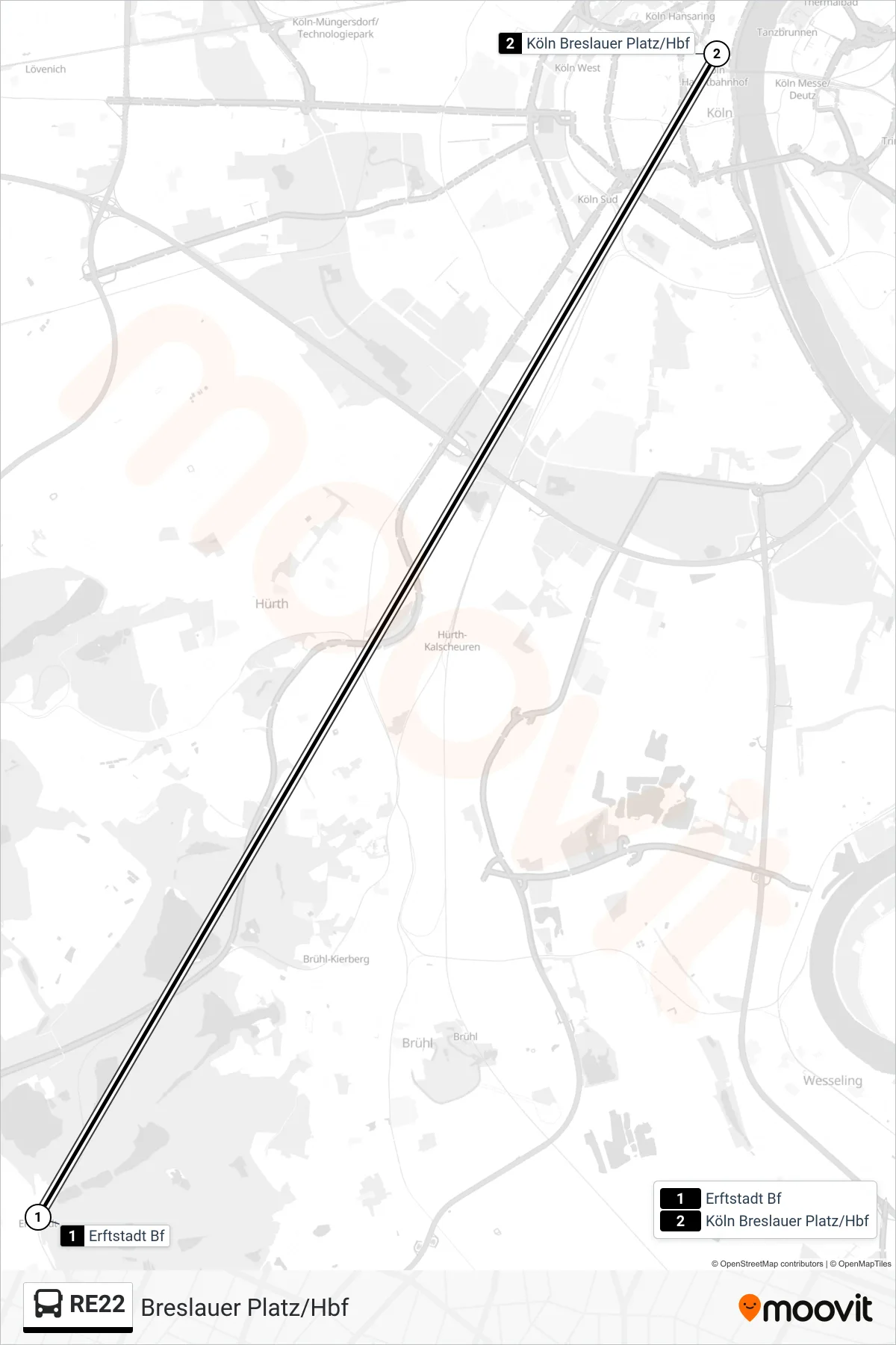Linie RE22 (Bus) Richtung Breslauer Platz/Hbf: Route und Haltestellen auf der Karte