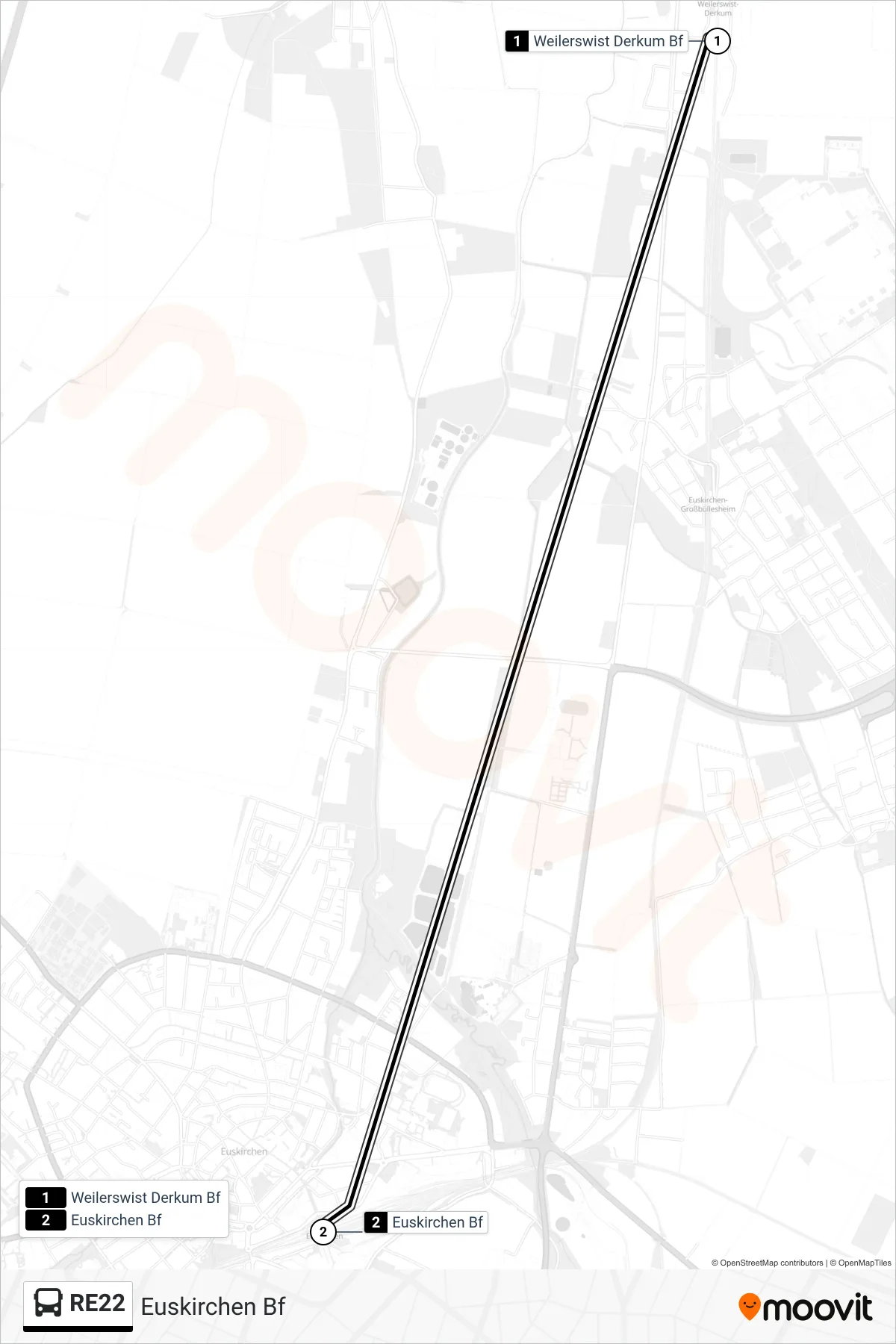 RE22 bus Line (Euskirchen Bf) route and stops on a map