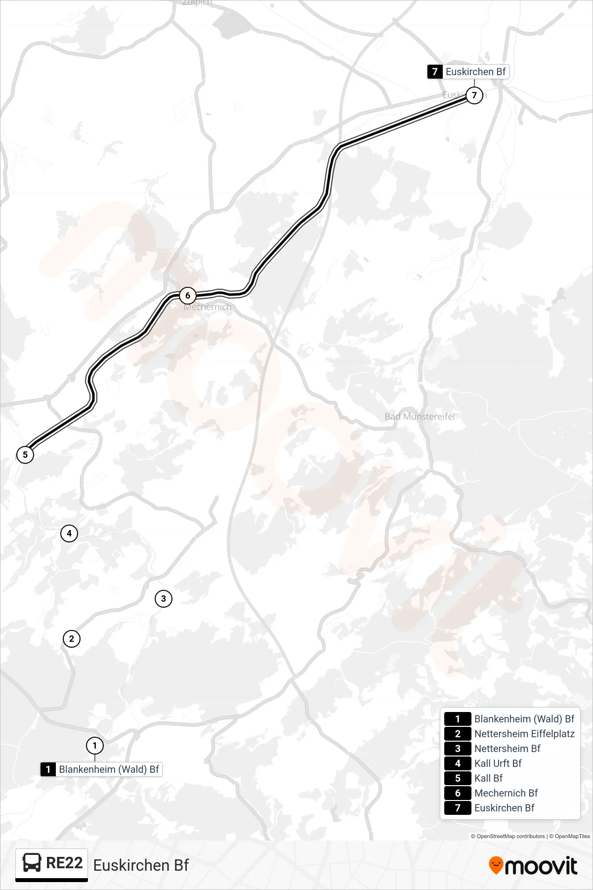 RE22 bus Line (Euskirchen Bf) route and stops on a map