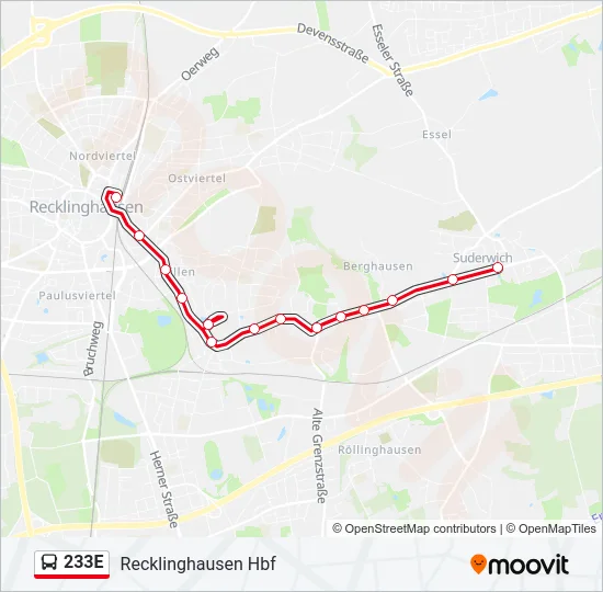 233E Bus Line Map
