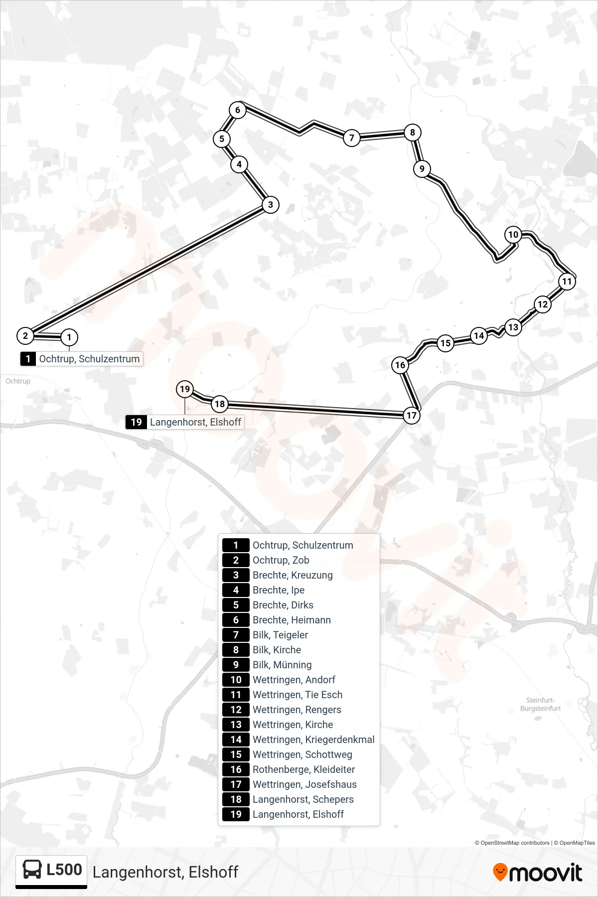 Linie L500 (Bus) Richtung Langenhorst, Elshoff: Route und Haltestellen auf der Karte