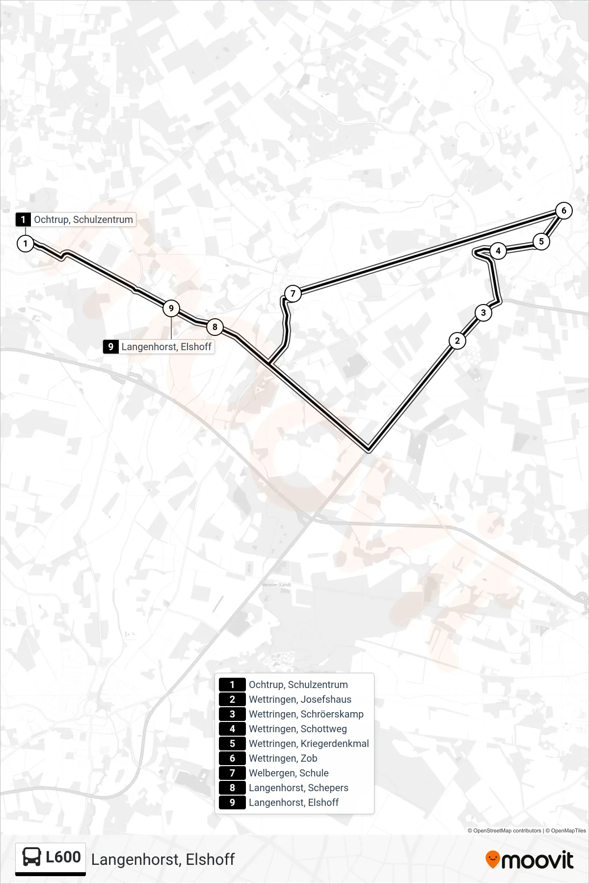 Linie L600 (Bus) Richtung Langenhorst, Elshoff: Route und Haltestellen auf der Karte
