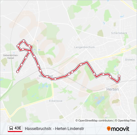 43E bus Line Map