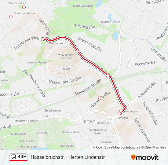 43E Bus Line Map