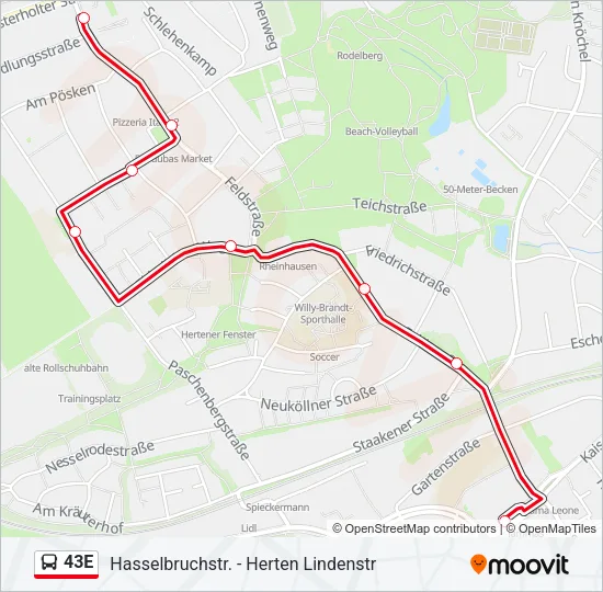 43E Bus Line Map