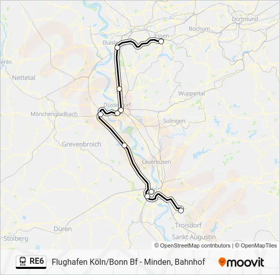 Поезд RE6: карта маршрута