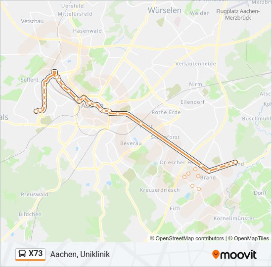 Автобус X73: карта маршрута