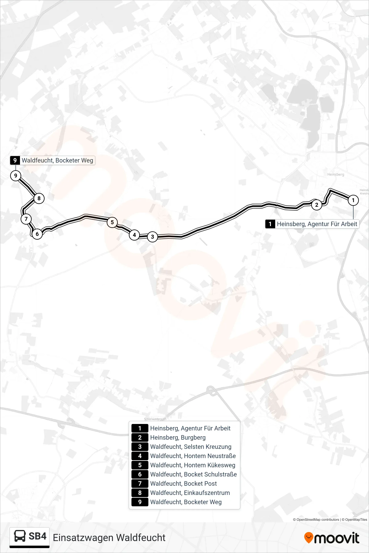 SB4 bus Line (Einsatzwagen Waldfeucht) route and stops on a map