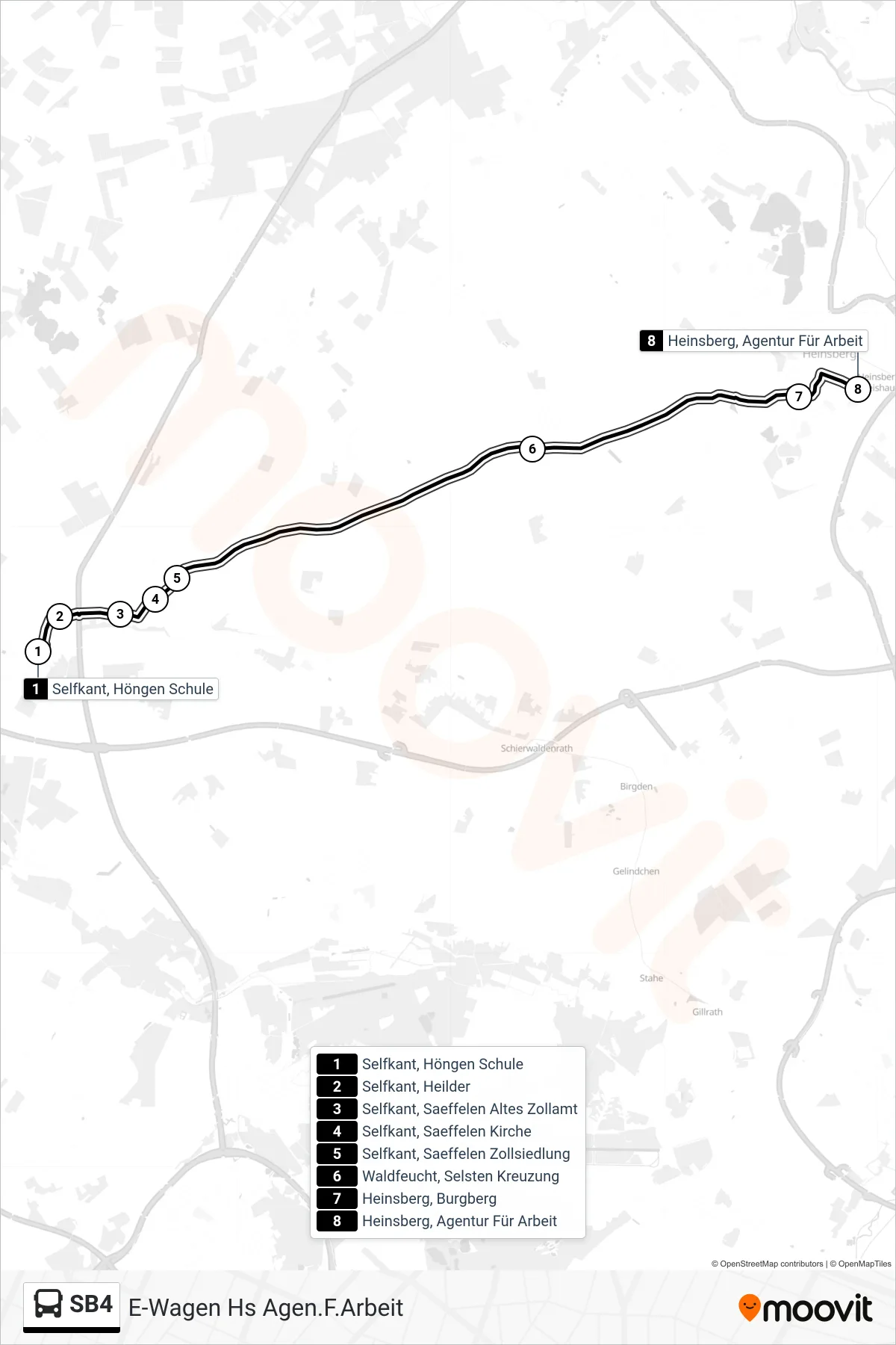 SB4 bus Line (E-Wagen Hs Agen.F.Arbeit) route and stops on a map