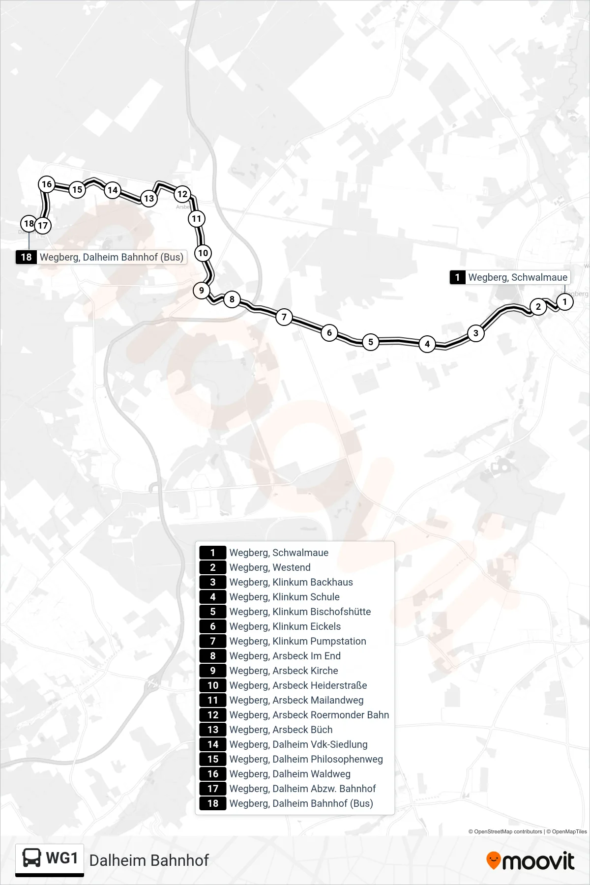 Linie WG1 (Bus) Richtung Dalheim Bahnhof: Route und Haltestellen auf der Karte