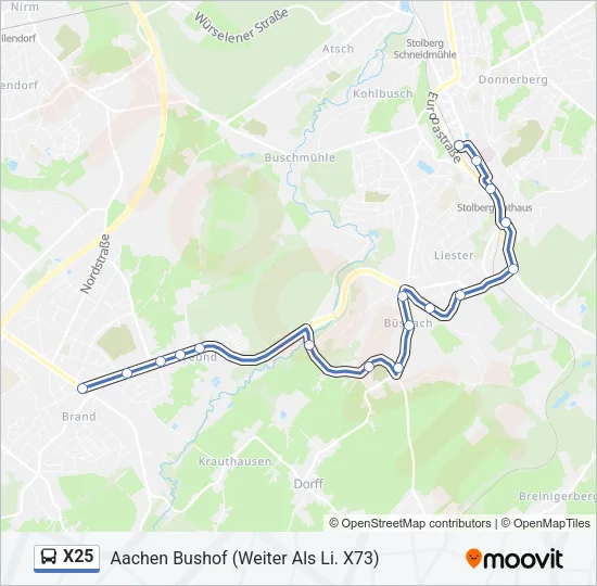 X25 Bus Line Map
