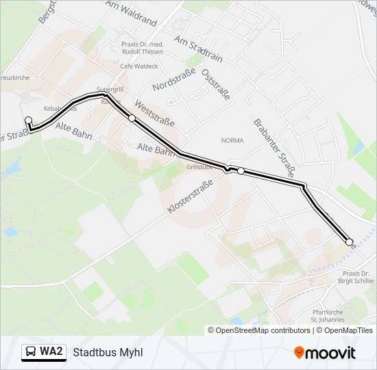 Автобус WA2: карта маршрута