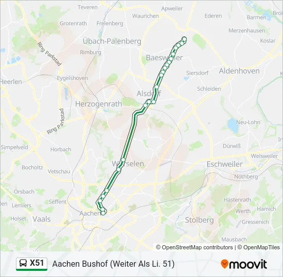 X51 Bus Line Map