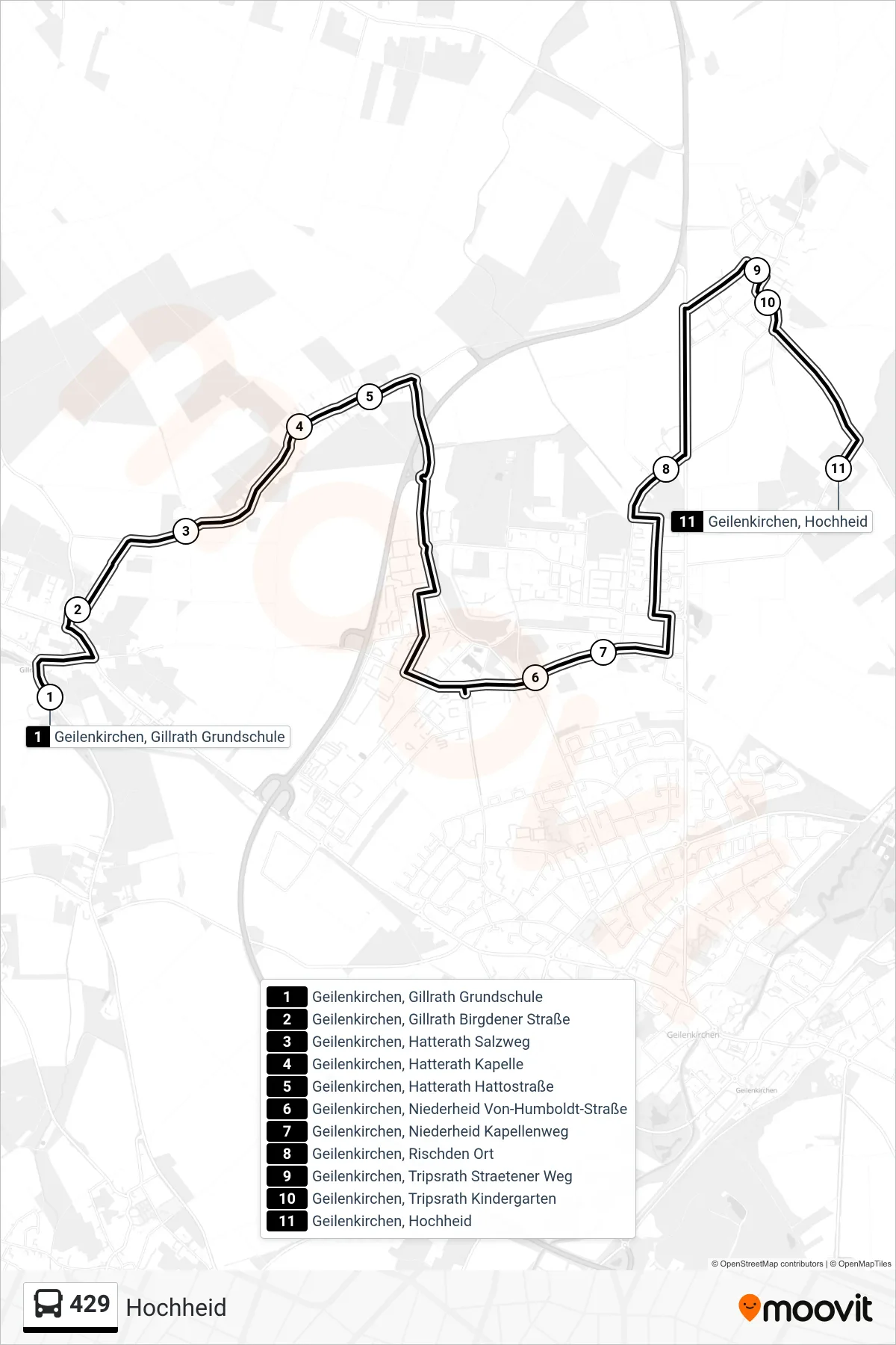Linie 429 (Bus) Richtung Hochheid: Route und Haltestellen auf der Karte