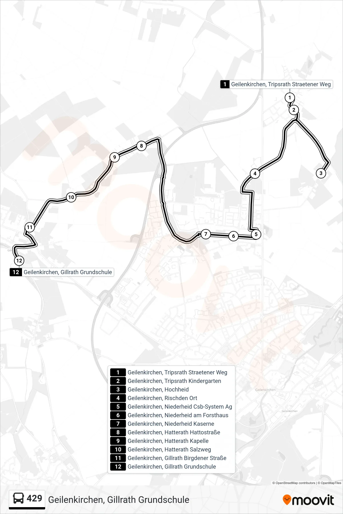 429 bus Line (Geilenkirchen, Gillrath Grundschule) route and stops on a map