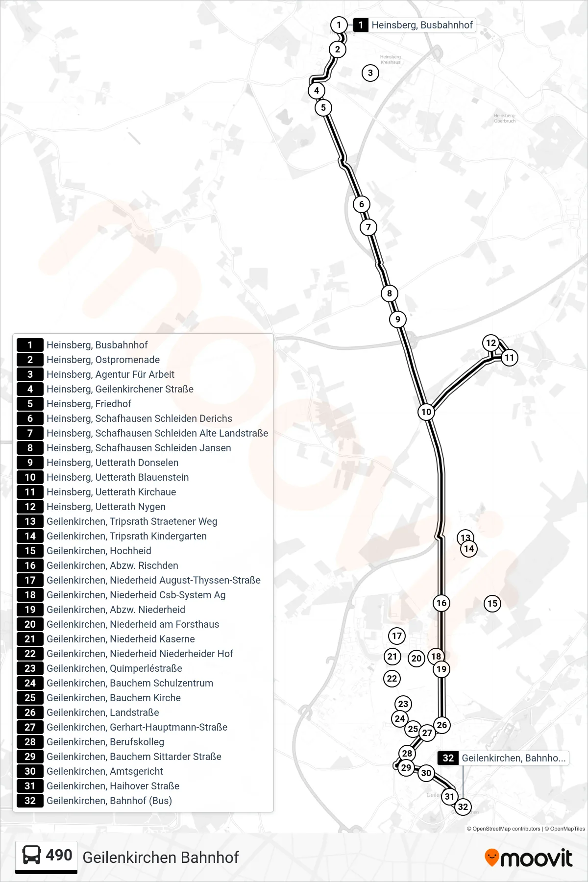 Linie 490 (Bus) Richtung Geilenkirchen Bahnhof: Route und Haltestellen auf der Karte