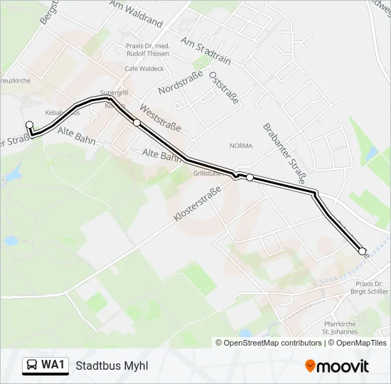 Автобус WA1: карта маршрута