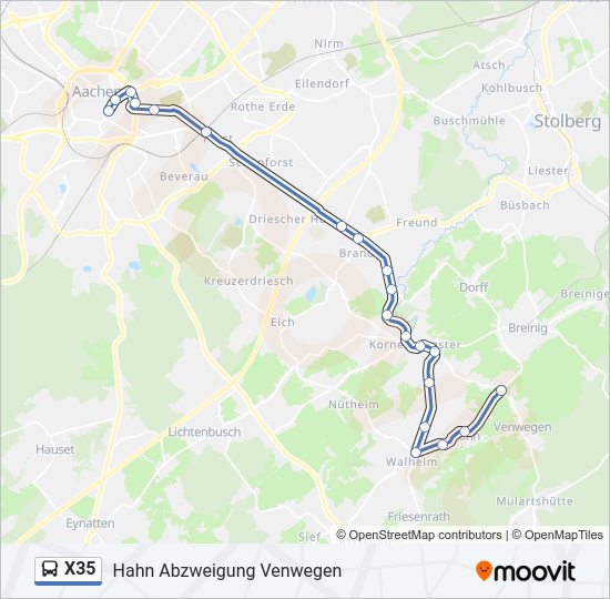 Автобус X35: карта маршрута