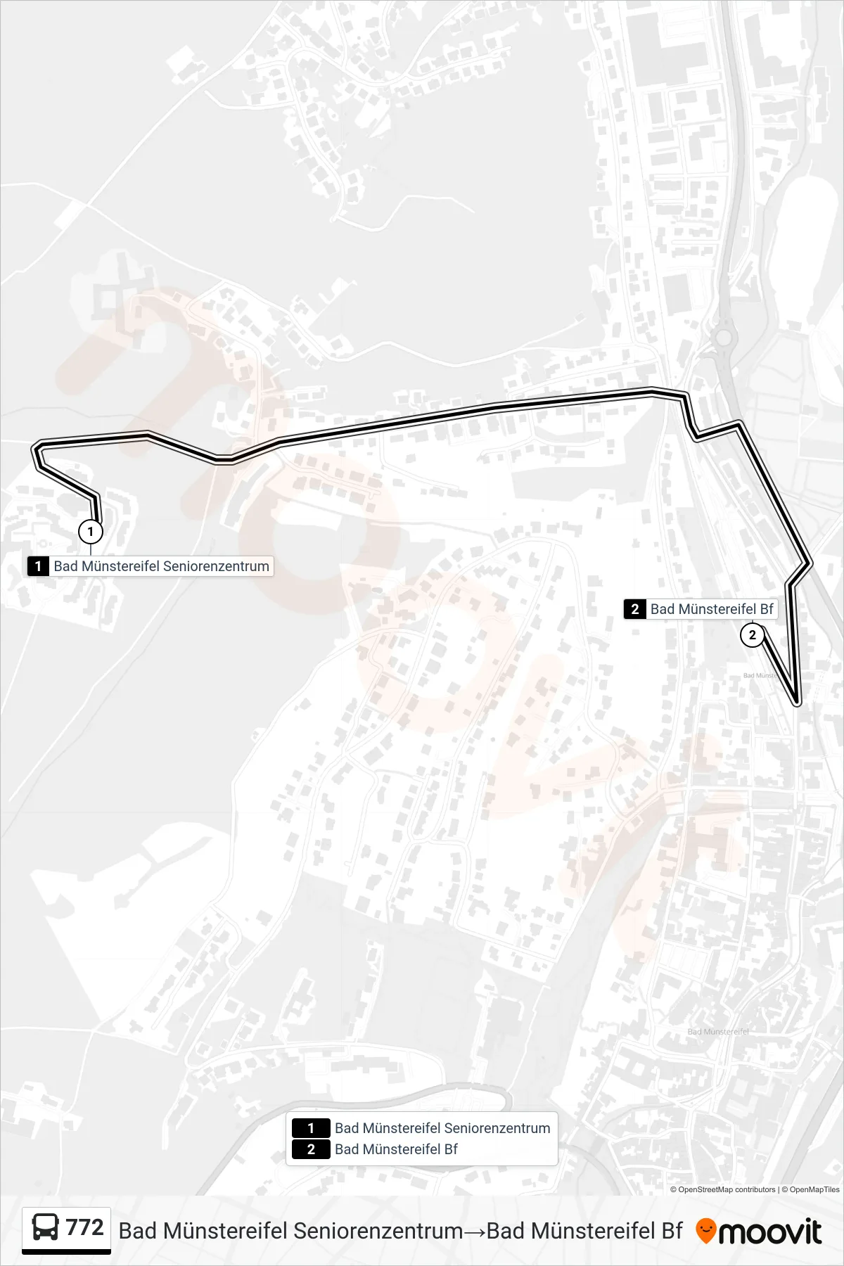 772 bus Line (Bad Münstereifel Seniorenzentrum‎→Bad Münstereifel Bf) route and stops on a map