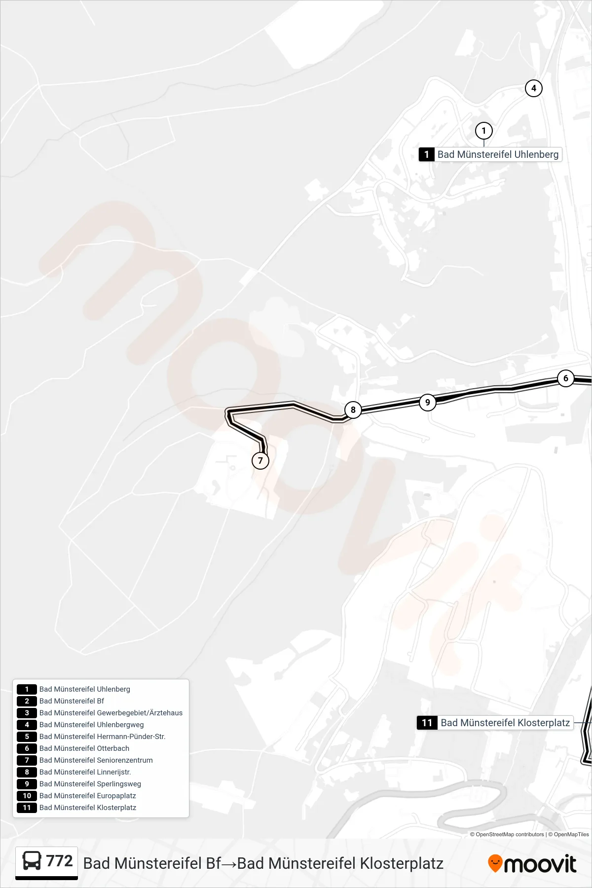 Linie 772 (Bus) Richtung Bad Münstereifel Bf‎→Bad Münstereifel Klosterplatz: Route und Haltestellen auf der Karte
