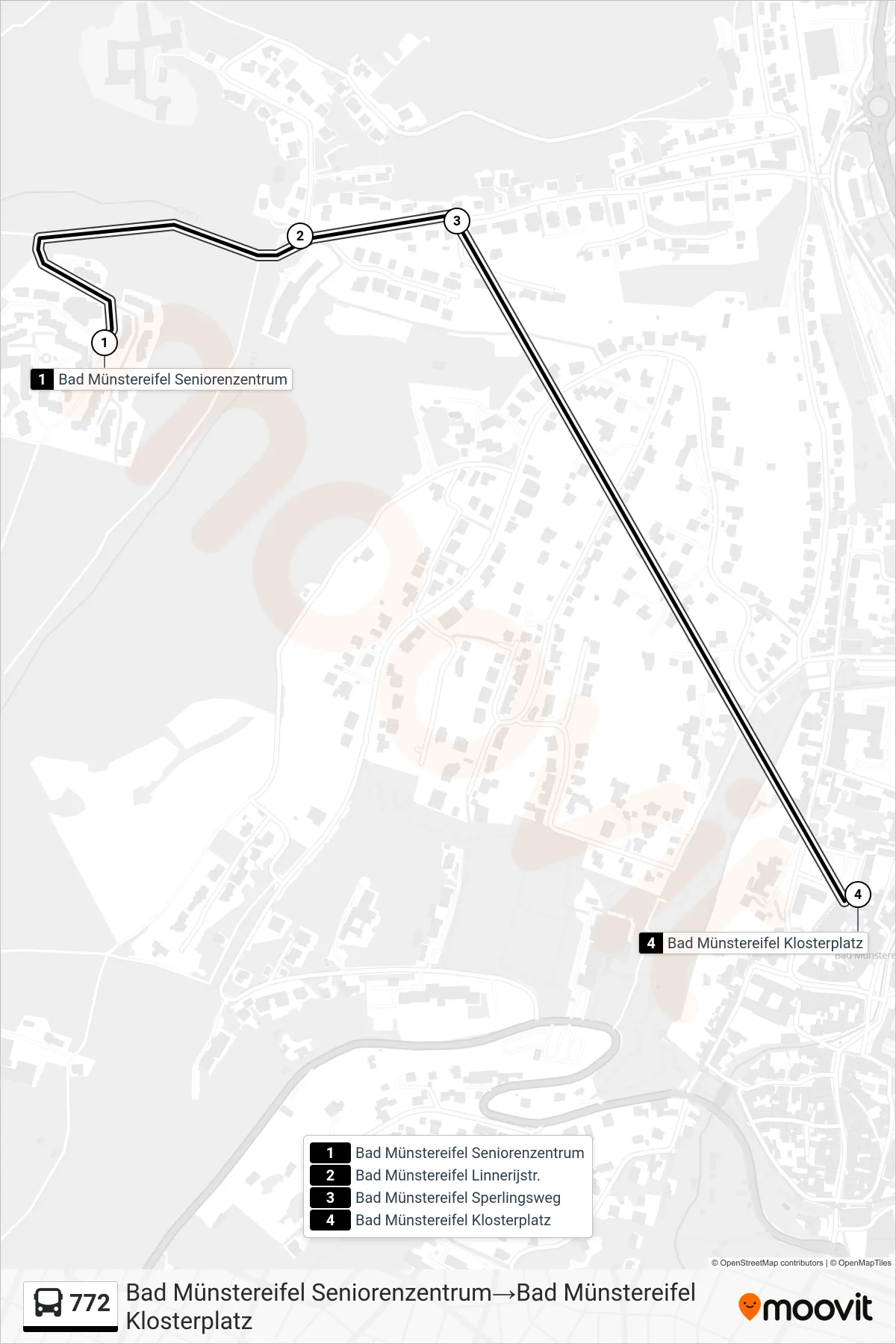Linie 772 (Bus) Richtung Bad Münstereifel Seniorenzentrum‎→Bad Münstereifel Klosterplatz: Route und Haltestellen auf der Karte