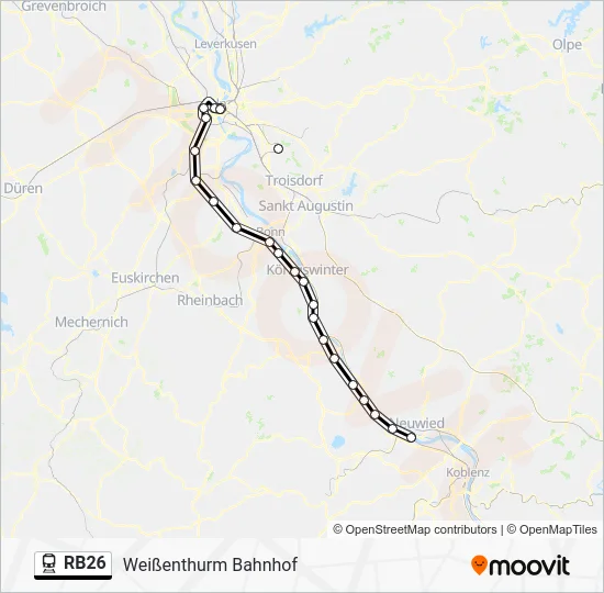 Поезд RB26: карта маршрута