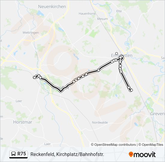Автобус R75: карта маршрута