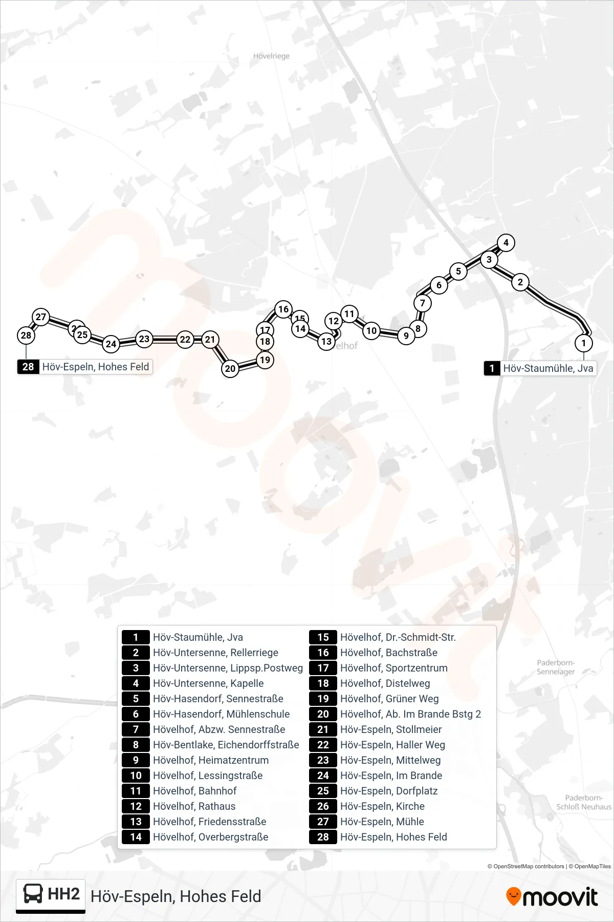 Linie HH2 (Bus) Richtung Höv-Espeln, Hohes Feld: Route und Haltestellen auf der Karte