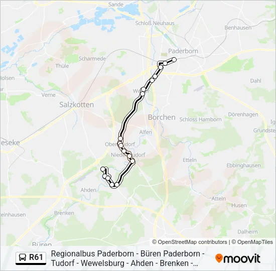 R61 Bus Line Map
