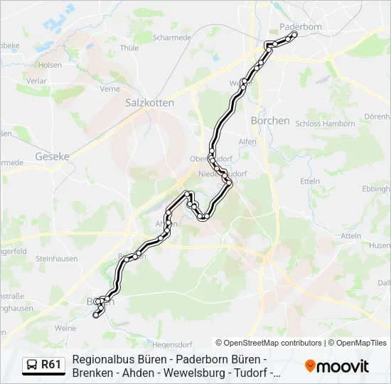 R61 Bus Line Map