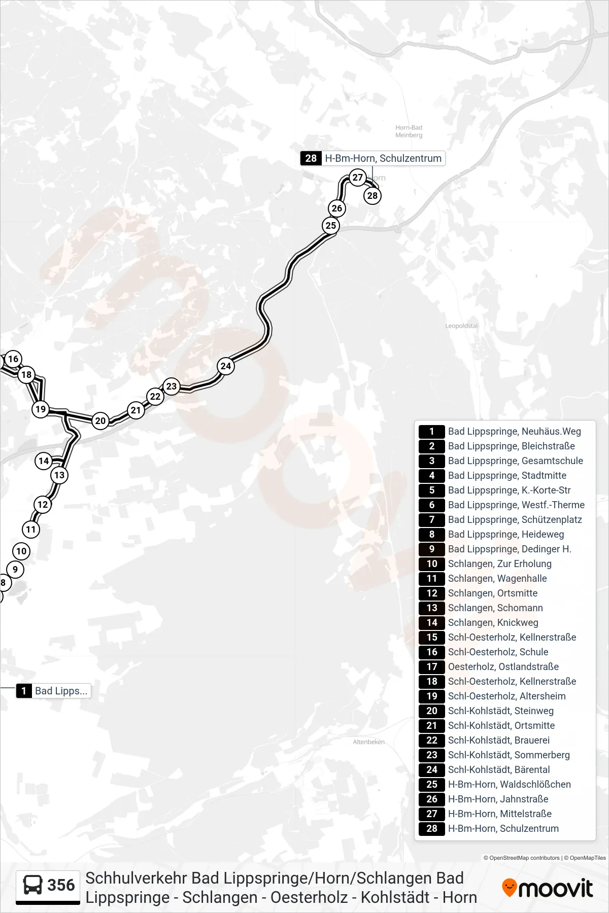 Linie 356 (Bus) Richtung H-Bm-Horn, Schulzentrum: Route und Haltestellen auf der Karte
