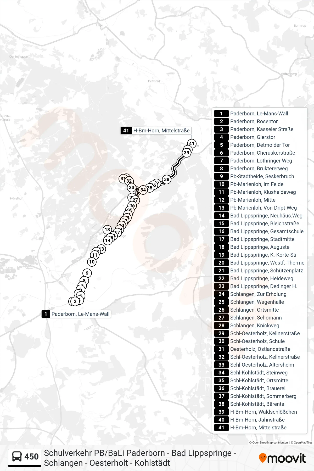 Linie 450 (Bus) Richtung H-Bm-Horn, Mittelstraße: Route und Haltestellen auf der Karte