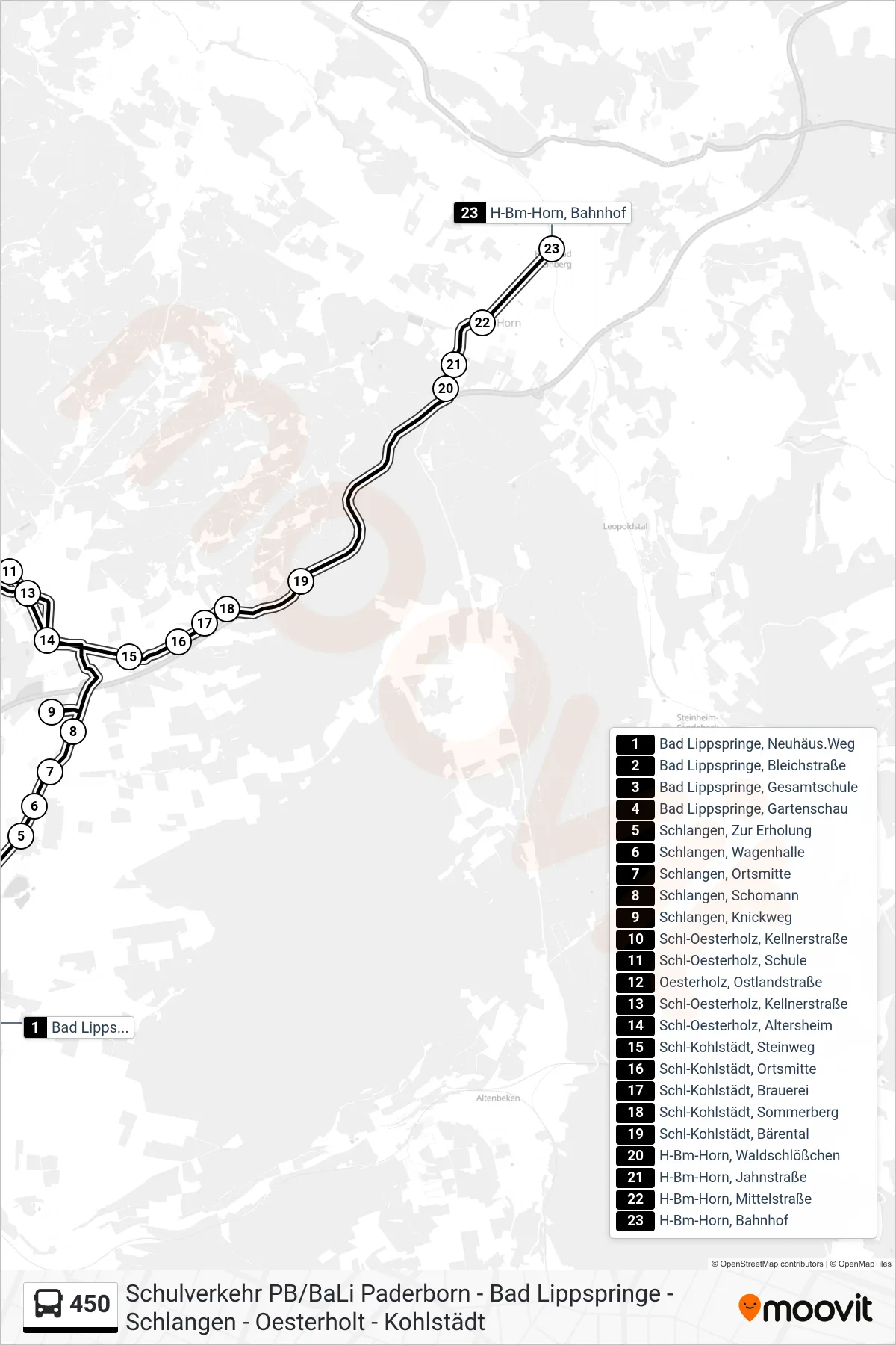 Linie 450 (Bus) Richtung H-Bm-Horn, Bahnhof: Route und Haltestellen auf der Karte