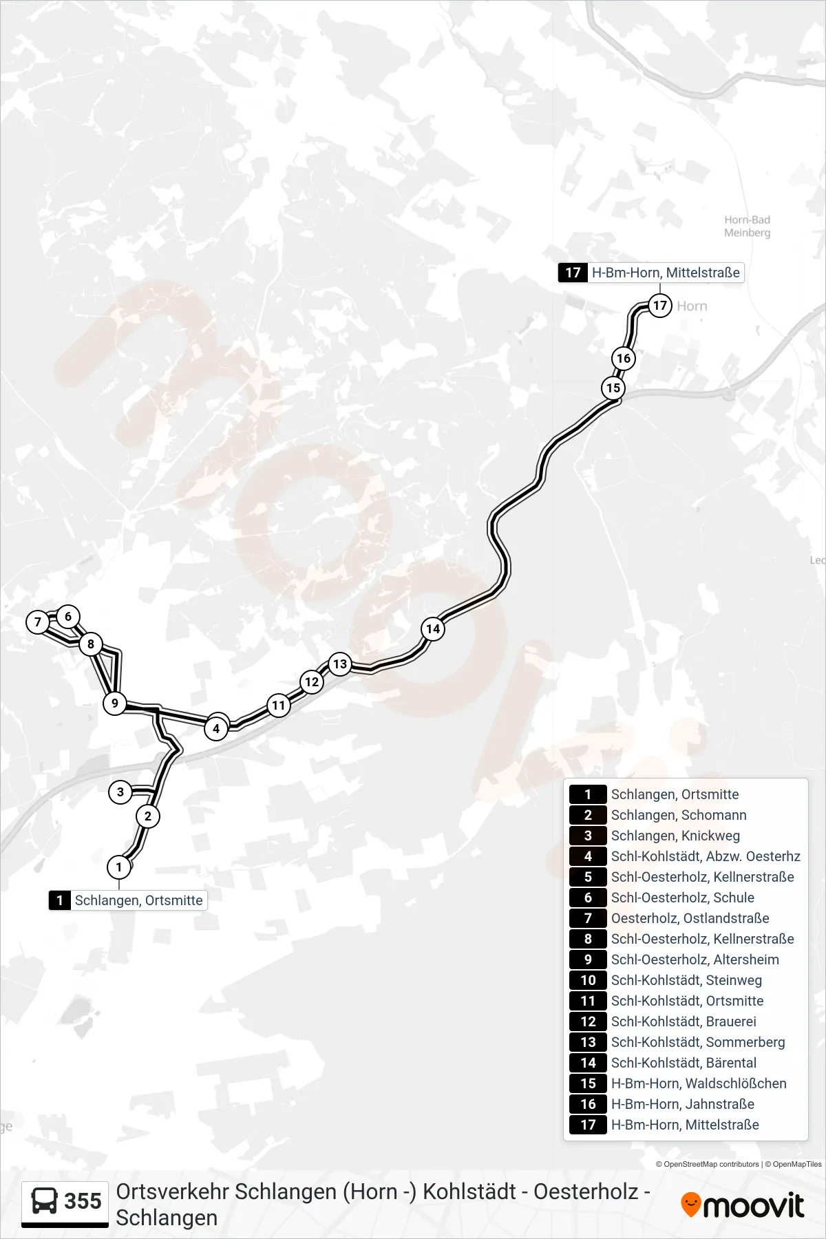 Linie 355 (Bus) Richtung H-Bm-Horn, Mittelstraße: Route und Haltestellen auf der Karte